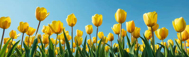 Obraz premium Vibrant Yellow Tulip Field Spring Sky