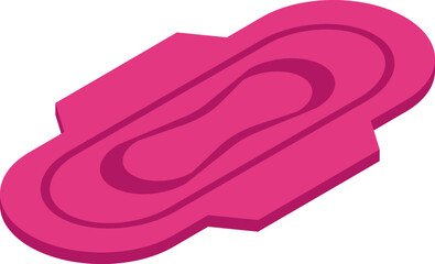 Pink sanitary pad lying in isometric view, feminine hygiene concept