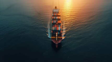 Navigating the Waters: Top-Down Aerial View of a Large Container Ship at Sea