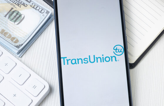New York, USA - 21 June 2024: TransUnion Logo on Phone Screen, Company Icon