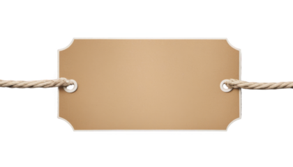 Blank brown tag with rope isolate on transparent background, cutout, png