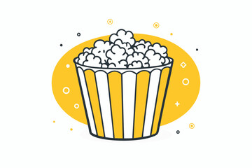 Popcorn in yellow and white striped bucket isolated on a white background
