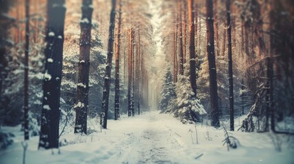 Snowy Pathway Through Winter Forest