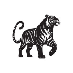 Hand Drawn Tiger Silhouette Isolated On White Background. Vector Illustration In Flat Style.