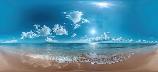 Summer Beach Panorama with Sunny Sky and White Clouds
