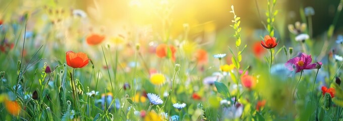 Summer Meadow Flowers in Sunlight