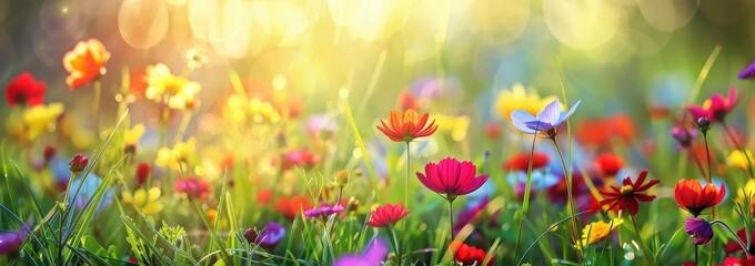 Summer Meadow Flowers Sunlight Blurred Background