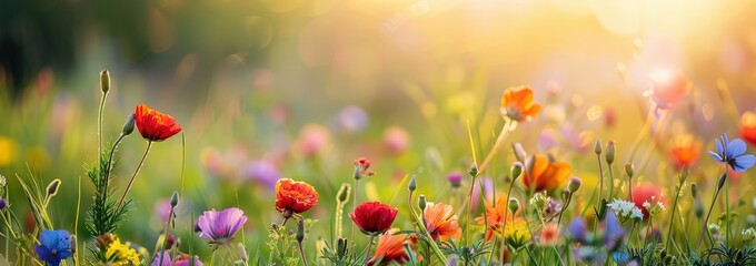 Summer Meadow Wildflowers with Golden Sunlight