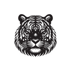 Hand Drawn Tiger Silhouette Isolated On White Background. Vector Illustration In Flat Style.
