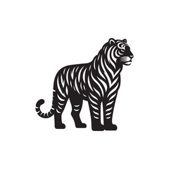 Hand Drawn Tiger Silhouette Isolated On White Background. Vector Illustration In Flat Style.