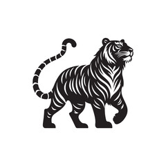 Hand Drawn Tiger Silhouette Isolated On White Background. Vector Illustration In Flat Style.