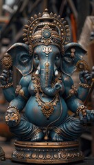 Fototapeta premium Ornate Blue and Gold Ganesha Statue
