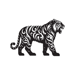 Hand Drawn Tiger Silhouette Isolated On White Background. Vector Illustration In Flat Style.