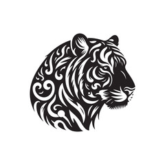 Hand Drawn Tiger Silhouette Isolated On White Background. Vector Illustration In Flat Style.