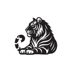 Hand Drawn Tiger Silhouette Isolated On White Background. Vector Illustration In Flat Style.