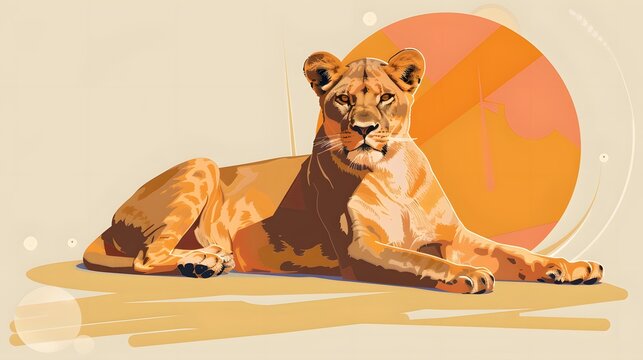 Adult lioness african wild predatory cat female lion cartoon cute animal design flat vector illustration isolated on white background. 