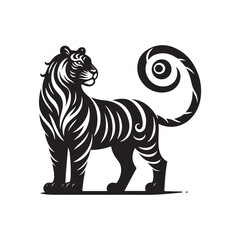 Hand Drawn Tiger Silhouette Isolated On White Background. Vector Illustration In Flat Style.