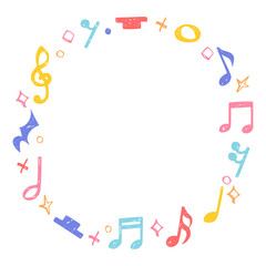 手書きの音符記号の円形フレーム、音符、休符