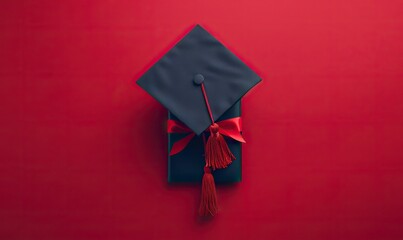 college graduation flat lay mortarboard cap with diploma on white background.photo stock