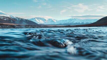 Serene Stream With Snow-Capped Mountain Range