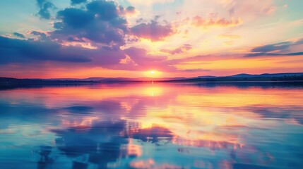 Serene Sunset Reflection on Calm Lake