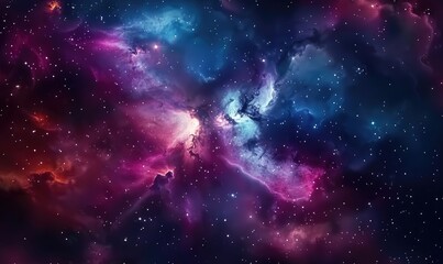 Fototapeta premium Cosmic Starry Sky Canvas Teal, Purple, and Red Nebula in Deep Space