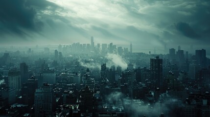 Fototapeta premium Moody Urban Landscape: A captivating cityscape with a dramatic, atmospheric aura of mystery and emotion.
