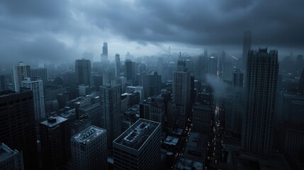 Mysterious Urban Landscape: Moody Cityscape with Dramatic Atmosphere
