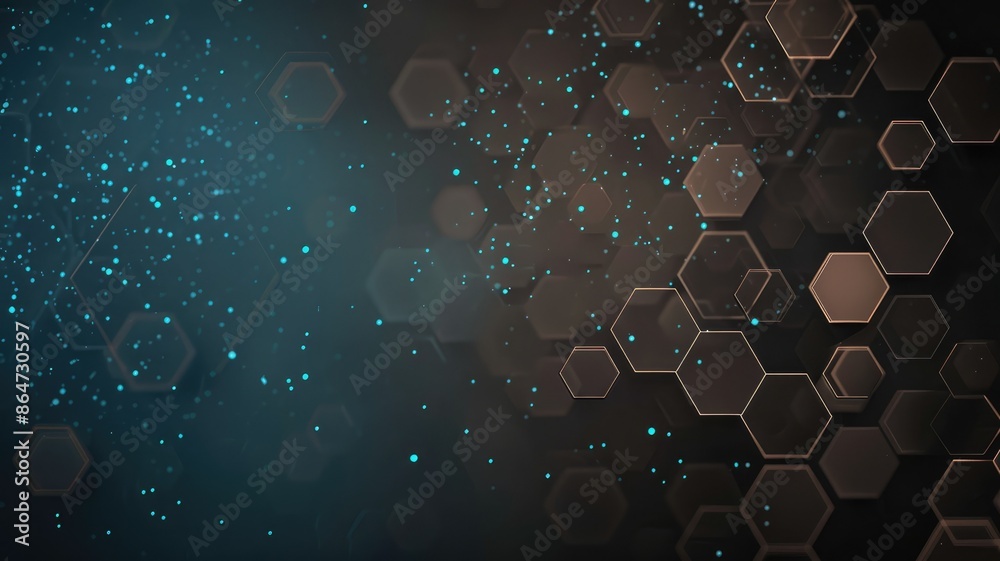 Poster abstract 3d hexagonal shapes with teal highlights. digital image of 3d hexagon or honeycomb shape wi