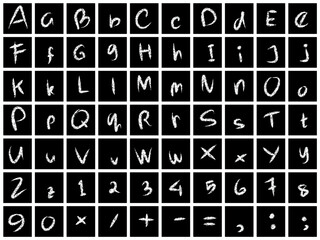 HAND DRAWING SET OF ALFABET AND NUMERIC WITH CHALK TEXTURE © Aping
