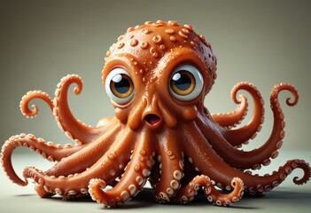 Obraz premium a cartoonish octopus with large, expressive eyes and a friendly smile, set against a simple background to highlight its playful charm
