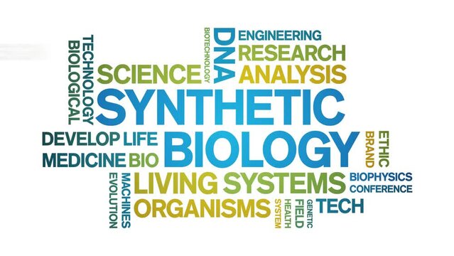 Synthetic Biology animated word cloud;text design animation tag kinetic typography seamless loop.