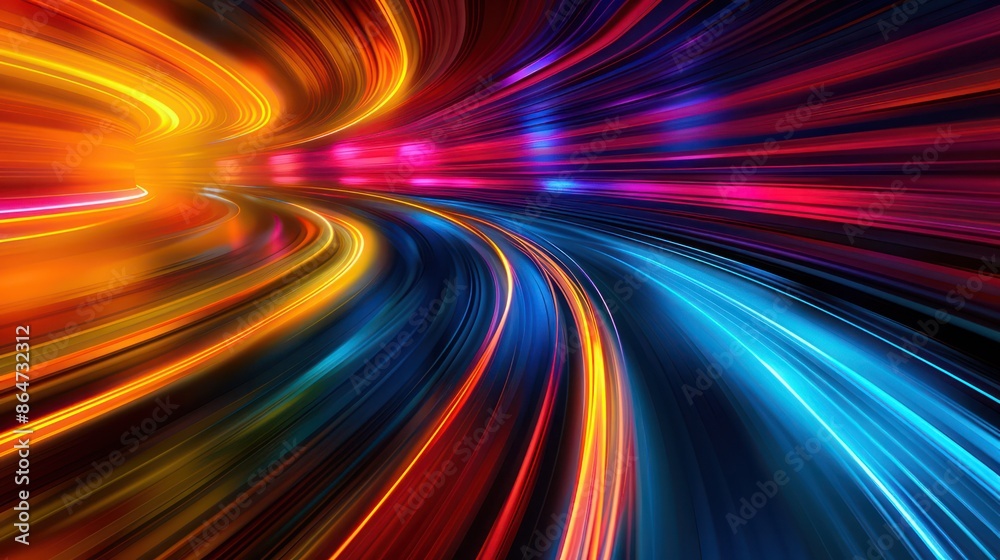 Poster a colorful, swirling image of a highway with bright lights and a sense of motion