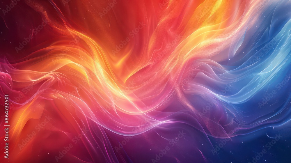 Poster a colorful, swirling background with a red and orange line in the middle
