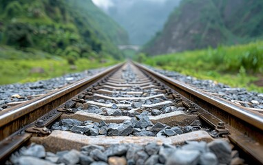 Fototapeta premium Railway Tracks in Mountain Landscape.