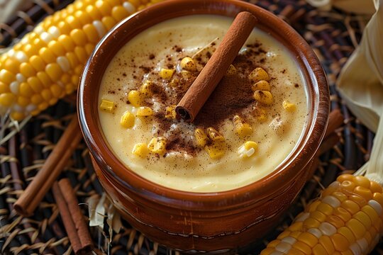 Delicious Brazilian sweet creamy dessert curau de milho mousse of corn with cinnamon