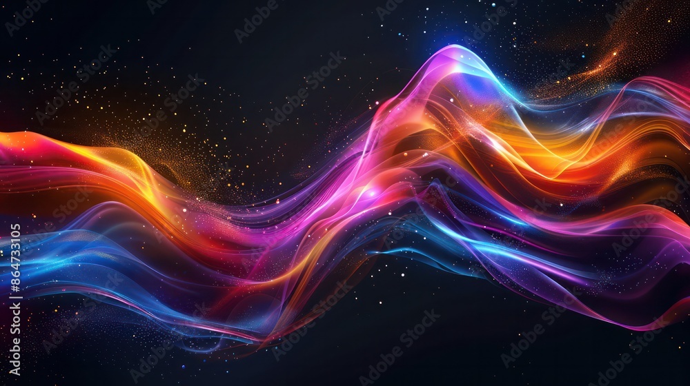 Poster a colorful wave of light is shown in the image