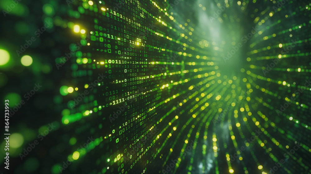 Poster a green screen with a lot of numbers and dots. the numbers are in different sizes and are scattered 