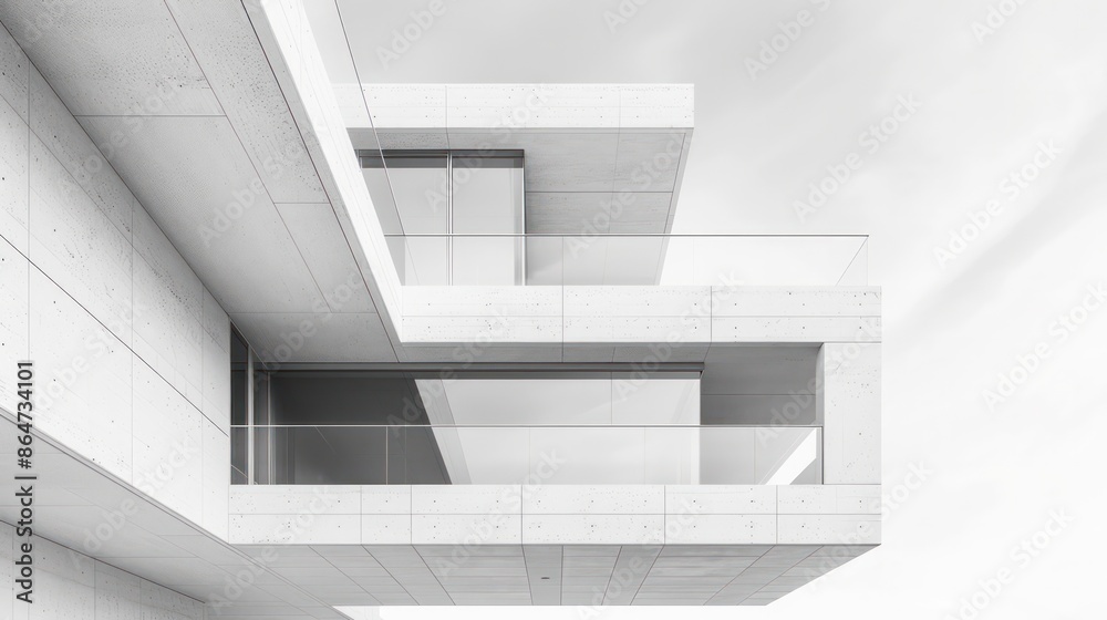 Poster a white building with a curved design and a balcony