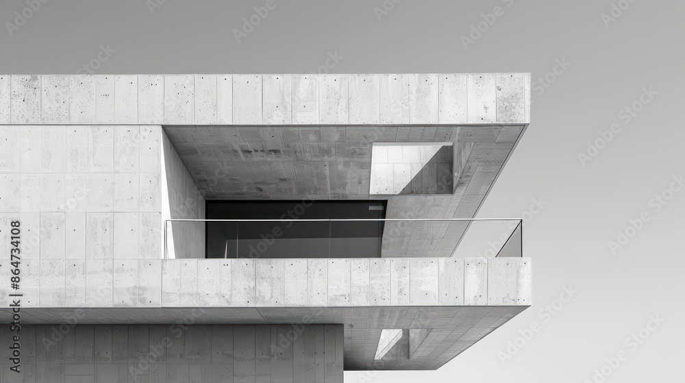 Poster a large concrete building with a balcony