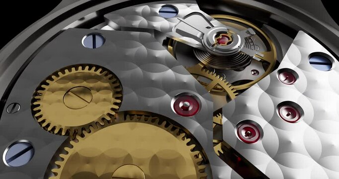 Exploring the Mechanical Beauty of an Automatic Watch Movement In 3D Animation. Close Up Macro Shot. Luxury Watch Related 3D Animation.