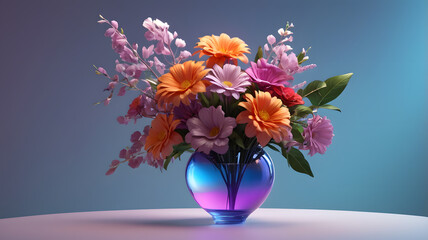 Flowers in vase, vibrant color background, flower bouquet