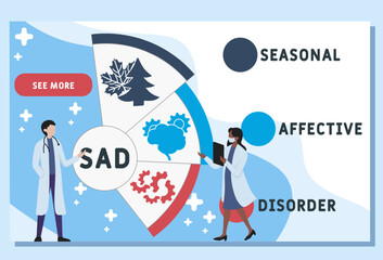 SAD - Seasonal Affective Disorder acronym. business concept background. vector illustration concept with keywords and icons. lettering illustration with icons for web banner, flyer, landing