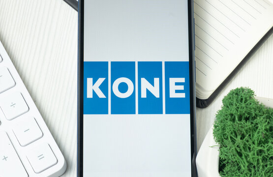 New York, USA - 21 June 2024: KONE Logo on Phone Screen, Company Icon
