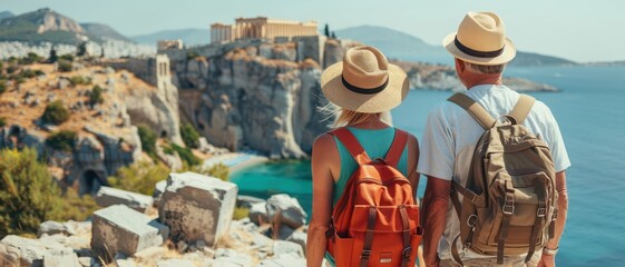 Seniors exploring ancient ruins in Greece, Retirement travel, Historical exploration and wonder