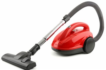 Vacuum Cleaner Isolated on White Background.  hose is ready for work. Household Cleaning Equipment.
