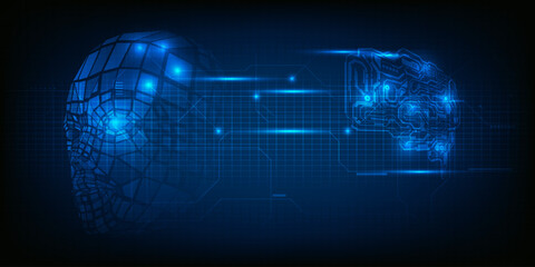 Abstract artificial intelligence technology background with human droid computing with digital brains system.Futuristic technology concept.