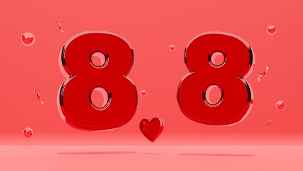 8.8 Shopping Day. Banner Template design special offer discount, Shopping day banner template, Sale Web Header template of text shiny red 8.8 on red background. 3d rendering
