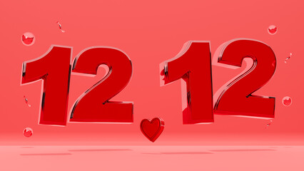 12.12 Shopping Day. Banner Template design special offer discount, Shopping day banner template, Sale Web Header template of text shiny red 12.12 on red background. 3d rendering