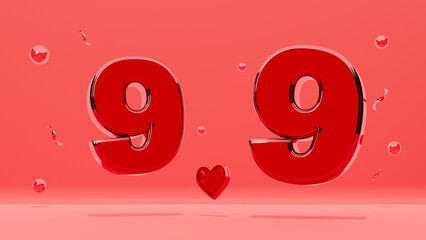 9.9 Shopping Day. Banner Template design special offer discount, Shopping day banner template, Sale Web Header template of text shiny red 9.9 on red background. 3d rendering